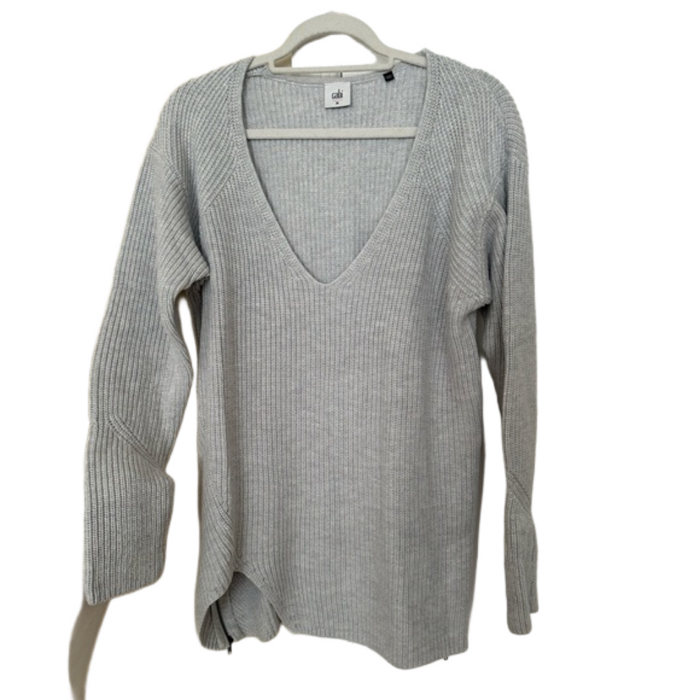 CAbi Gray B-Neck Pullover Side Zip Sweater #3531